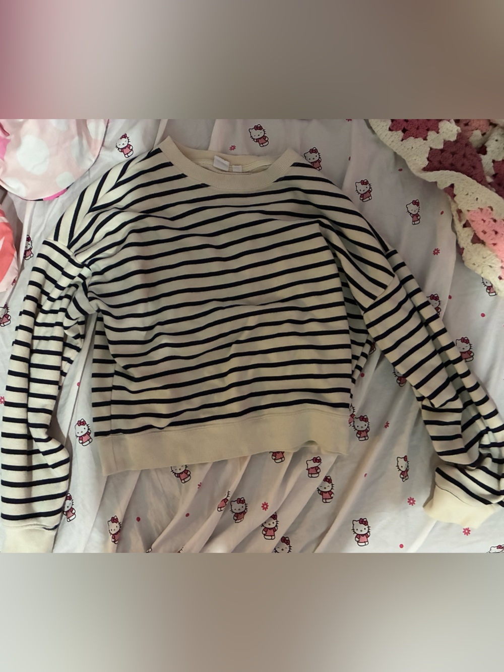 GAP Cream and Black Striped Crewneck Sweater